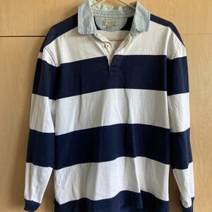 Men's J. Crew Navy/White Striped Rugby Shirt in Medium